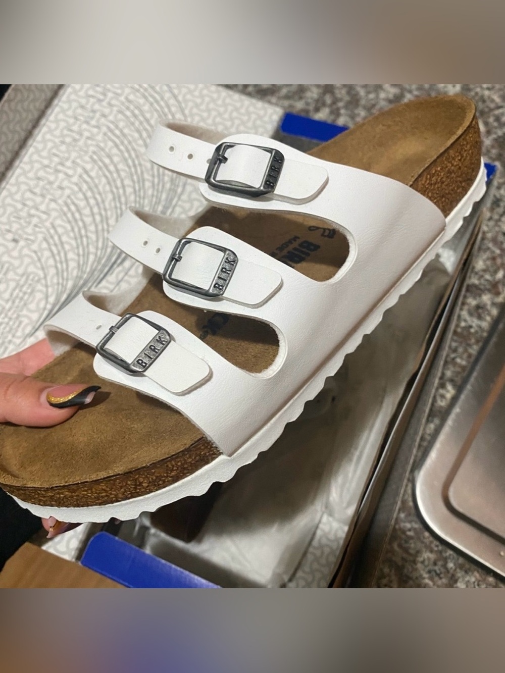Florida Birkenstock 💅 White 3-Strap Buckle Slide Sandals 6 6.5 7 7.5 8 8.5 9 NEW - Picture 4 of 15
